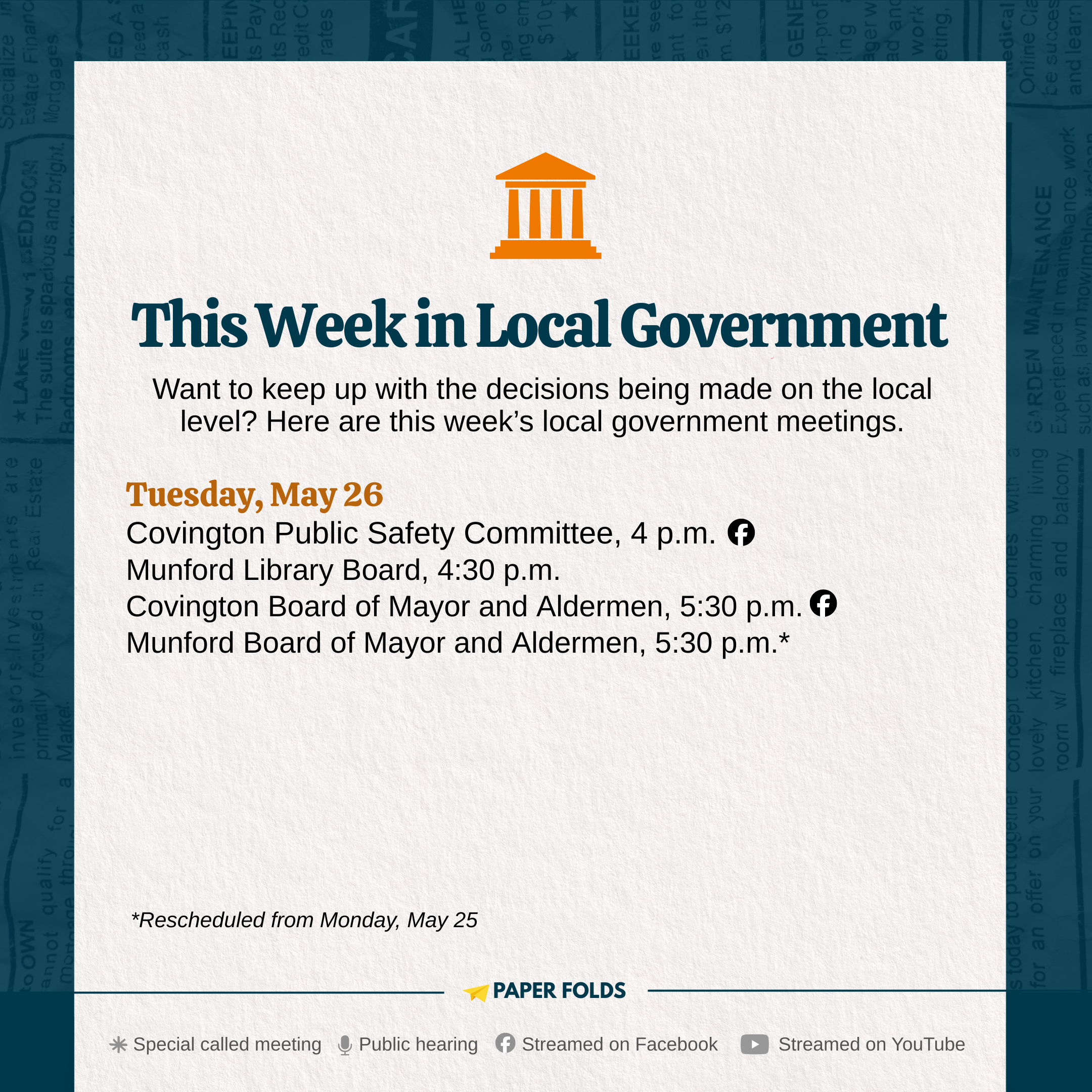 Local Government This Week: May 26-30, 2026