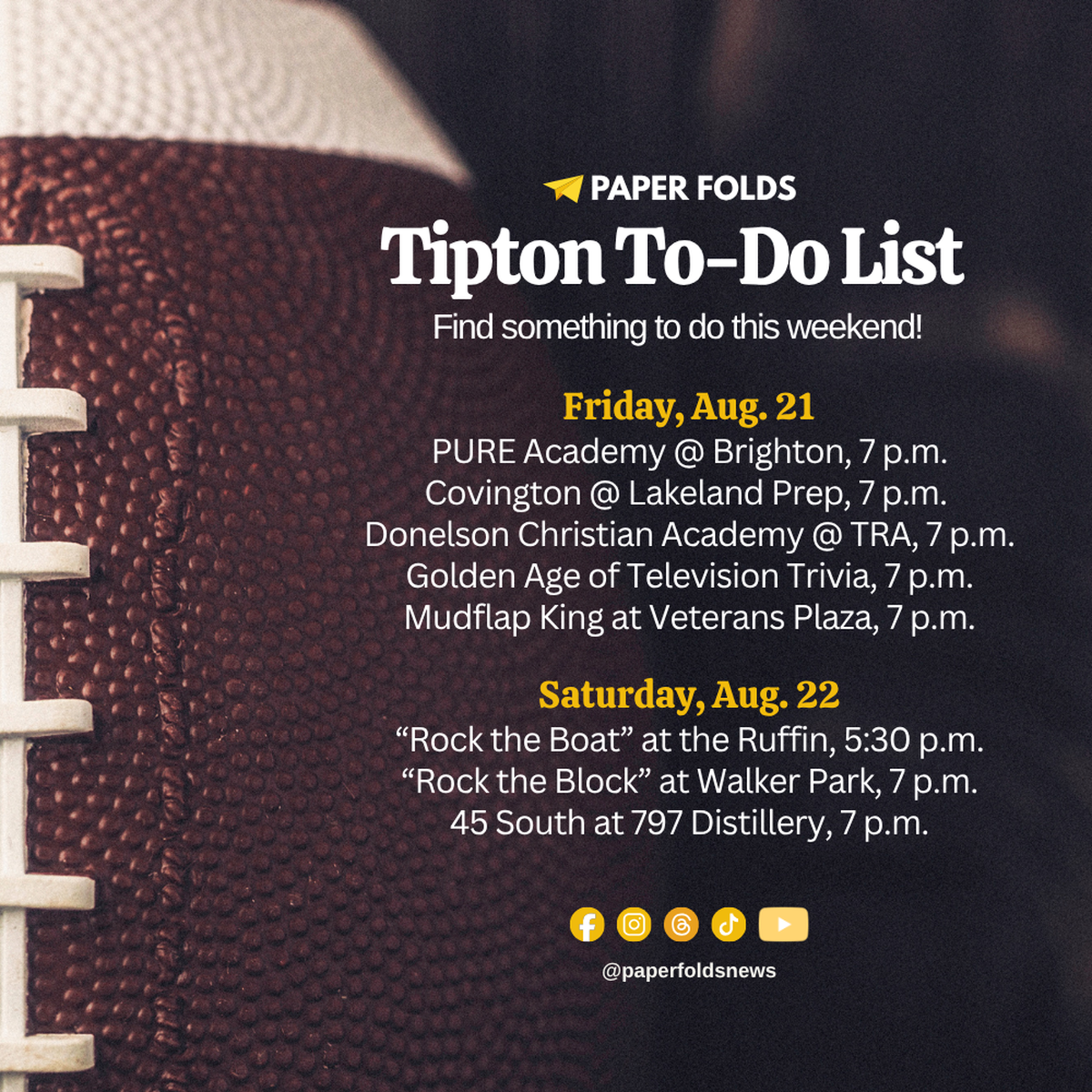 Tipton To-Do List: Aug. 21-23, 2026